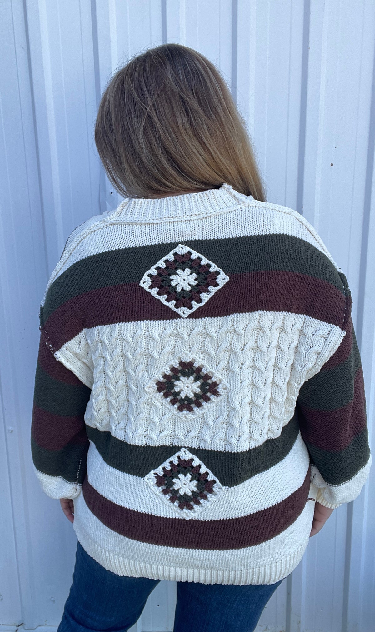 IVORY/BROWN/OLIVE CABLE KNIT OVERSIZE BUTTON CARDIGAN/SWEATER