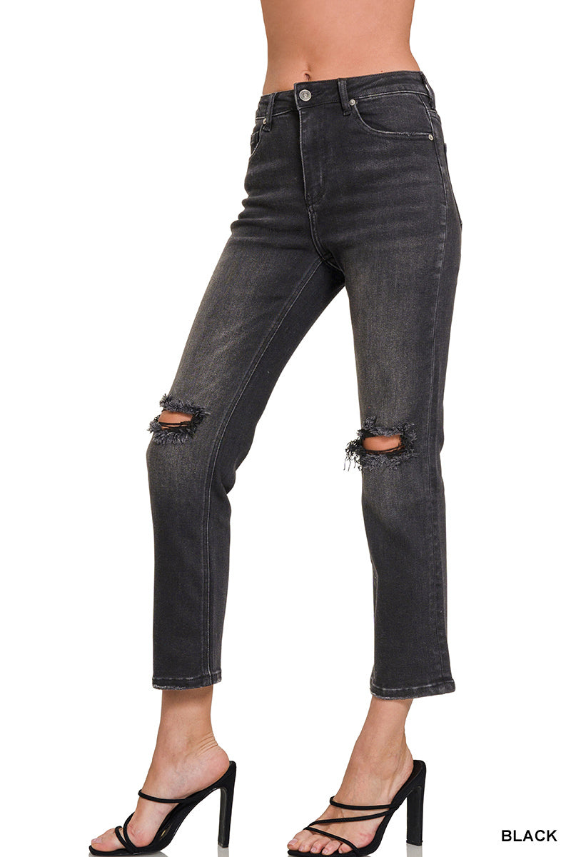 ACID BLACK DISTRESSED CROPPED JEAN