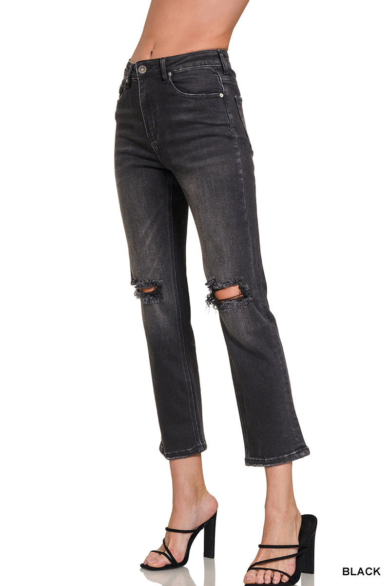 ACID BLACK DISTRESSED CROPPED JEAN