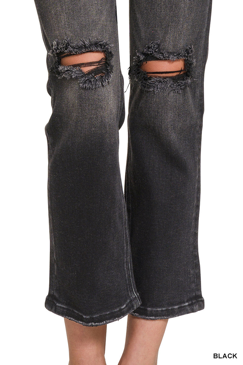 ACID BLACK DISTRESSED CROPPED JEAN