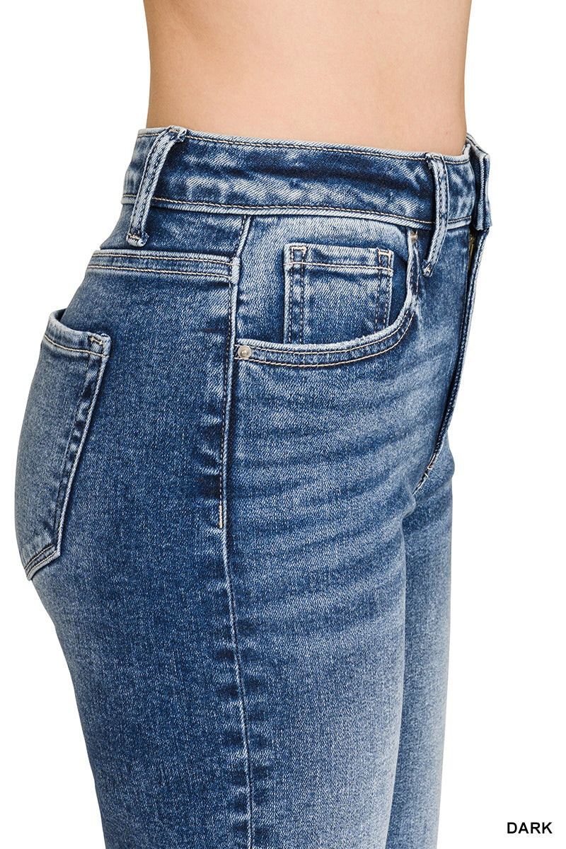 DARK WASH CUFFED STRAIGHT DENIM JEANS