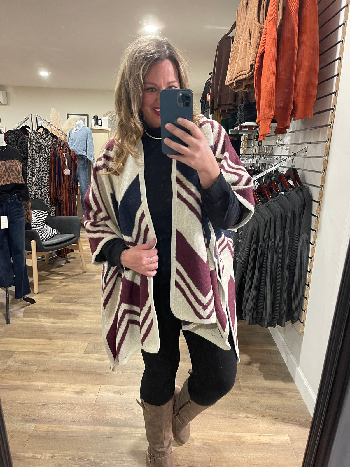 PRINTED THROW OVER PONCHO - 6 COLORS