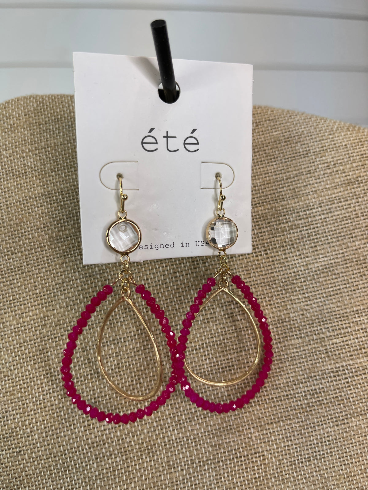 HOT PINK/GOLD DOUBLE TEATDROP EARRINGS