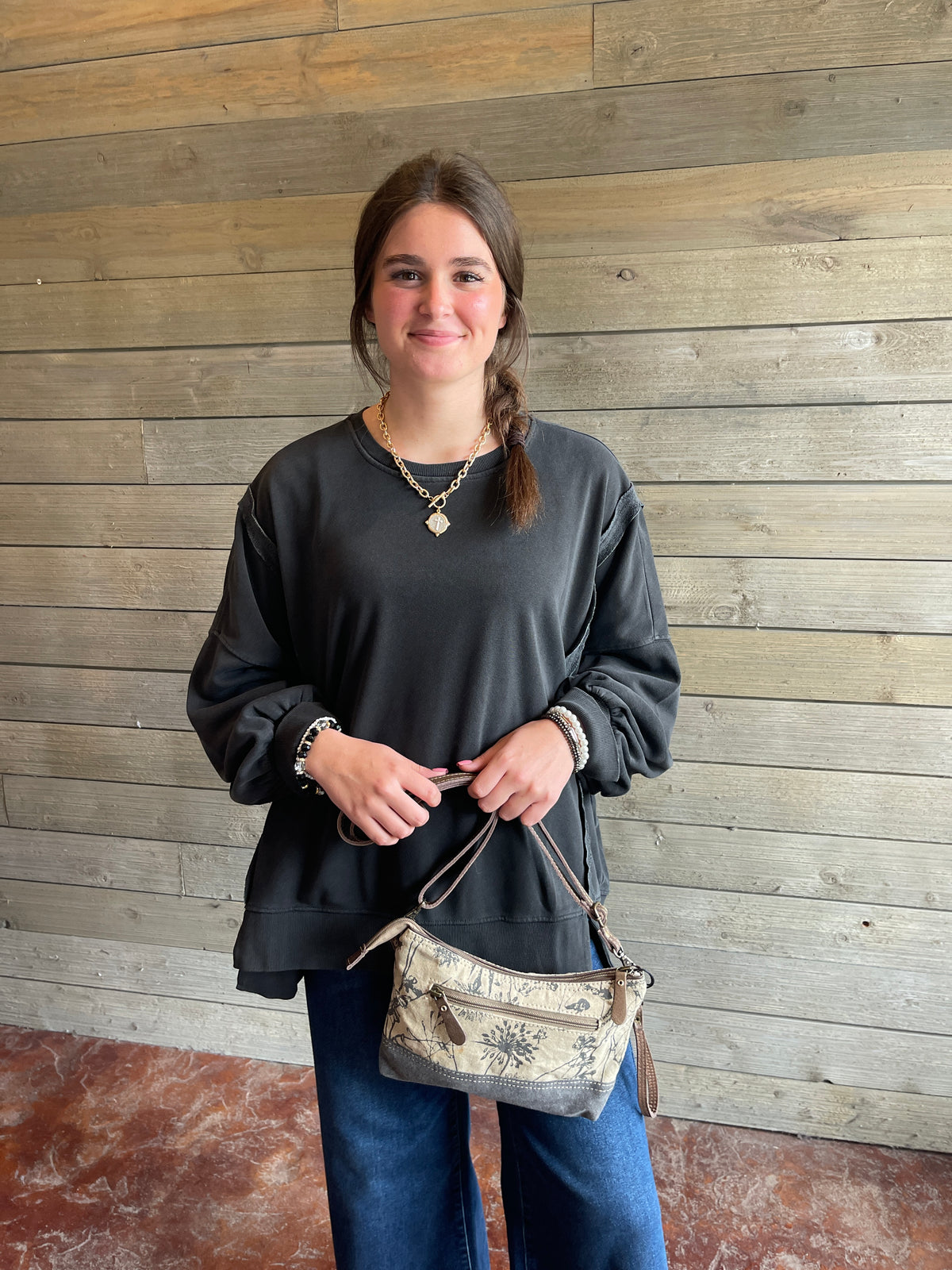 DARK GREY OVERSIZED MINERAL WASH TOP W/ RAW SEAMS