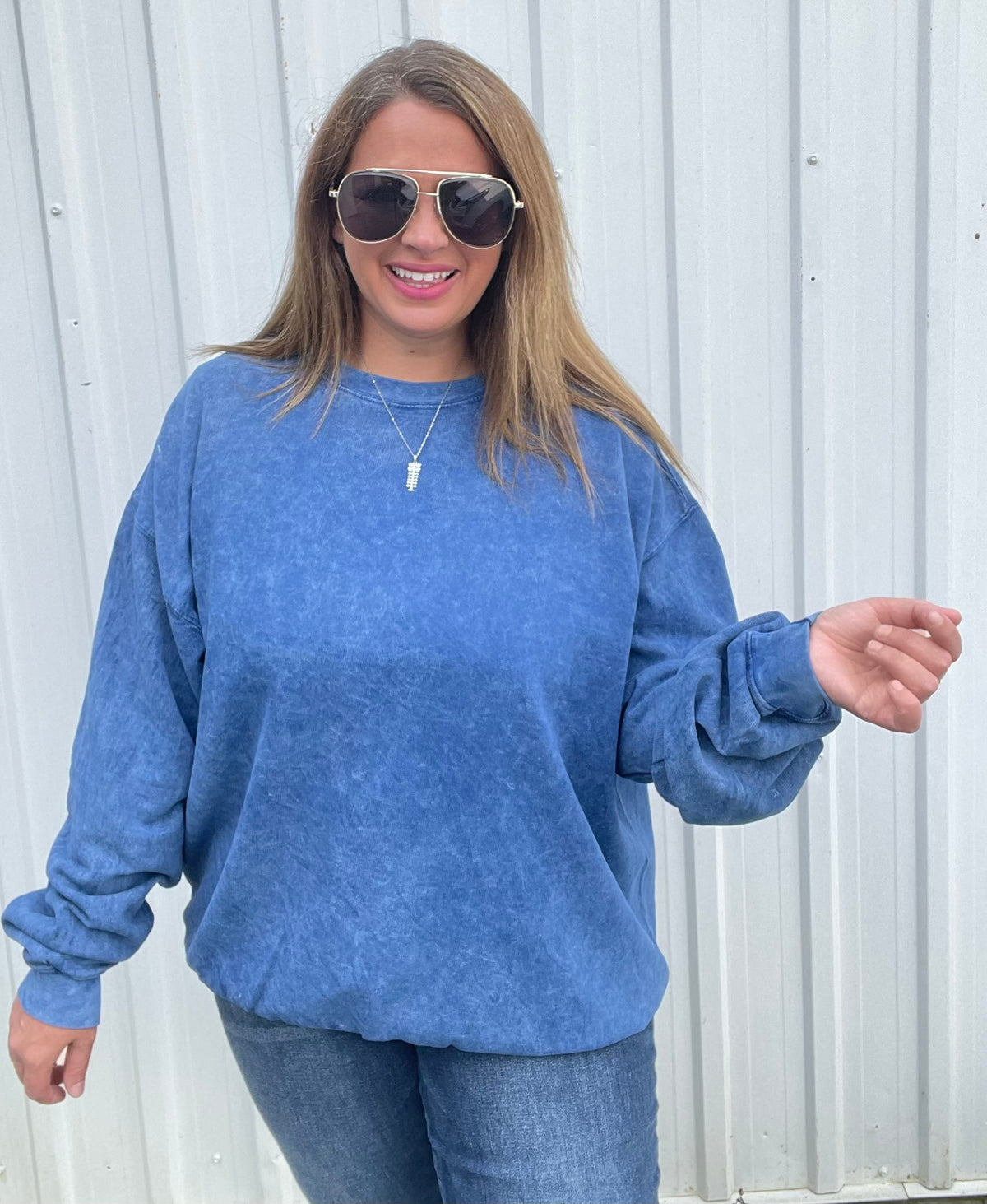DENIM Long Sleeve Acid Washed Sweatshirt