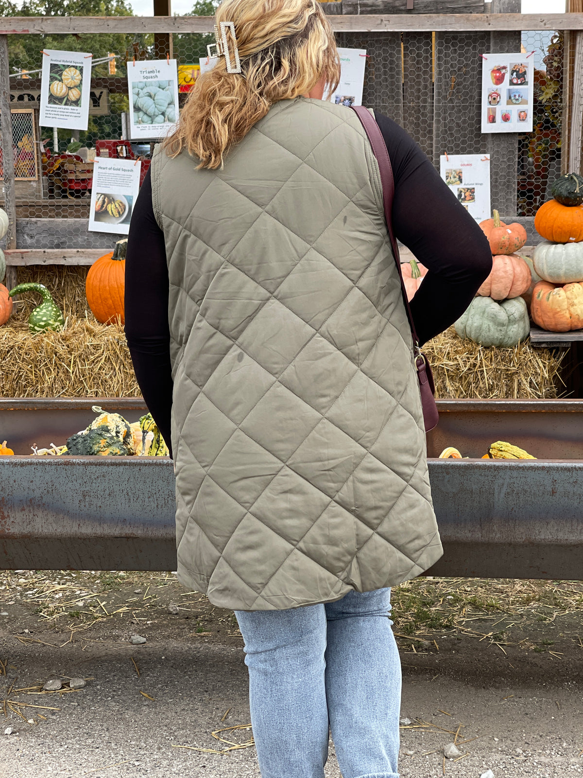 OLIVE QUILTED BUTTON DOWN VEST