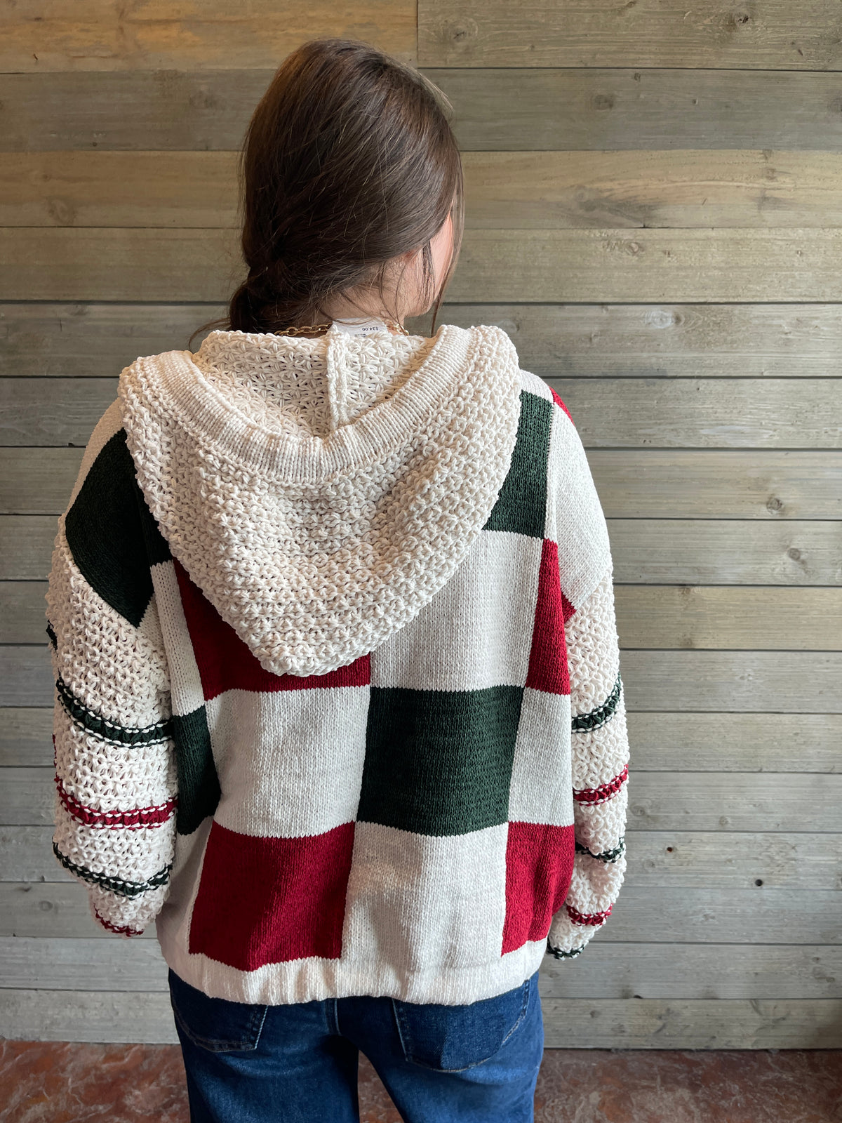 RED/GREEN/CREAM OVERSIZED CHECKERED SWEATER