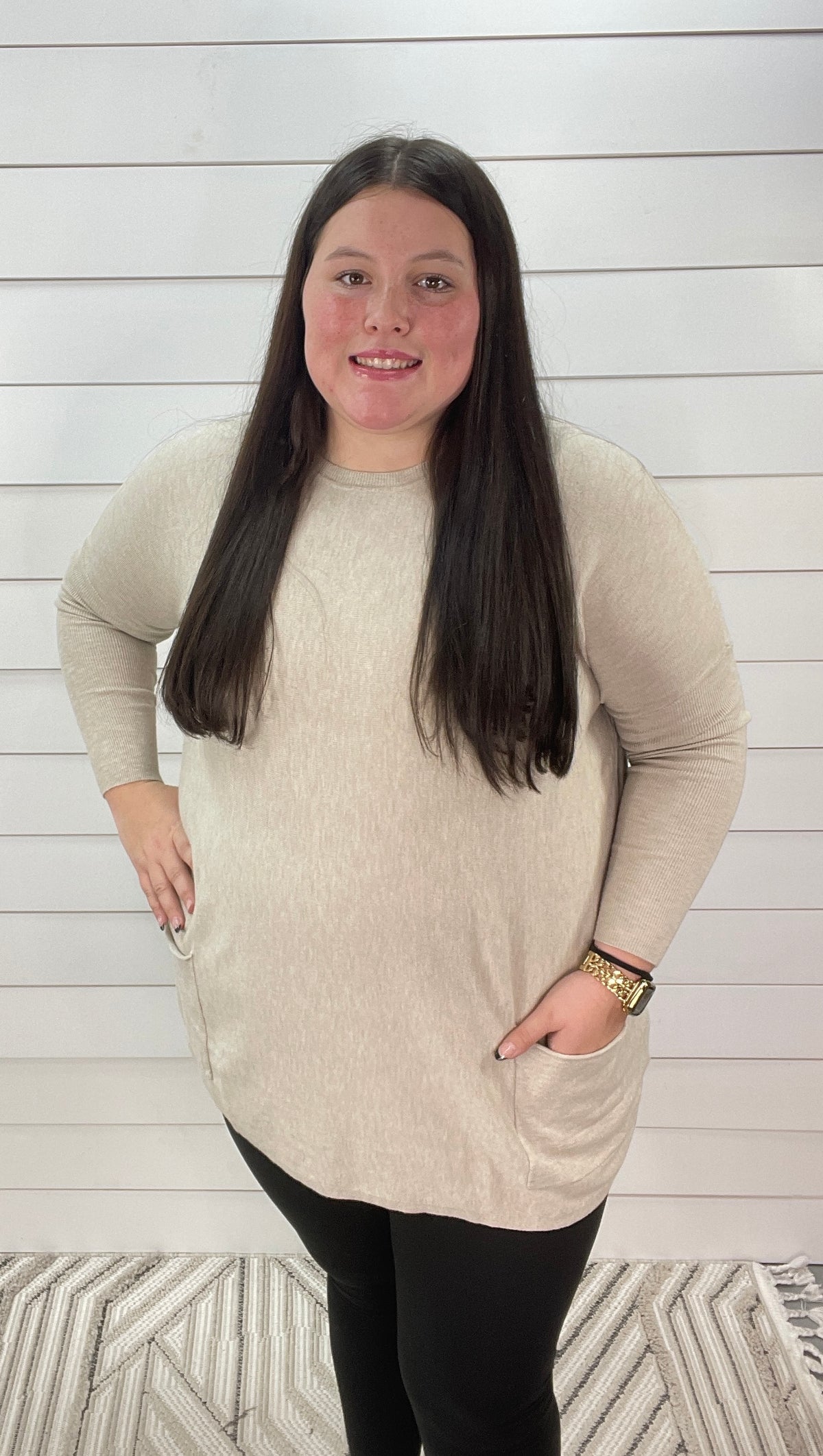 WARM GREY OVERSIZED TWO POCKET SWEATER