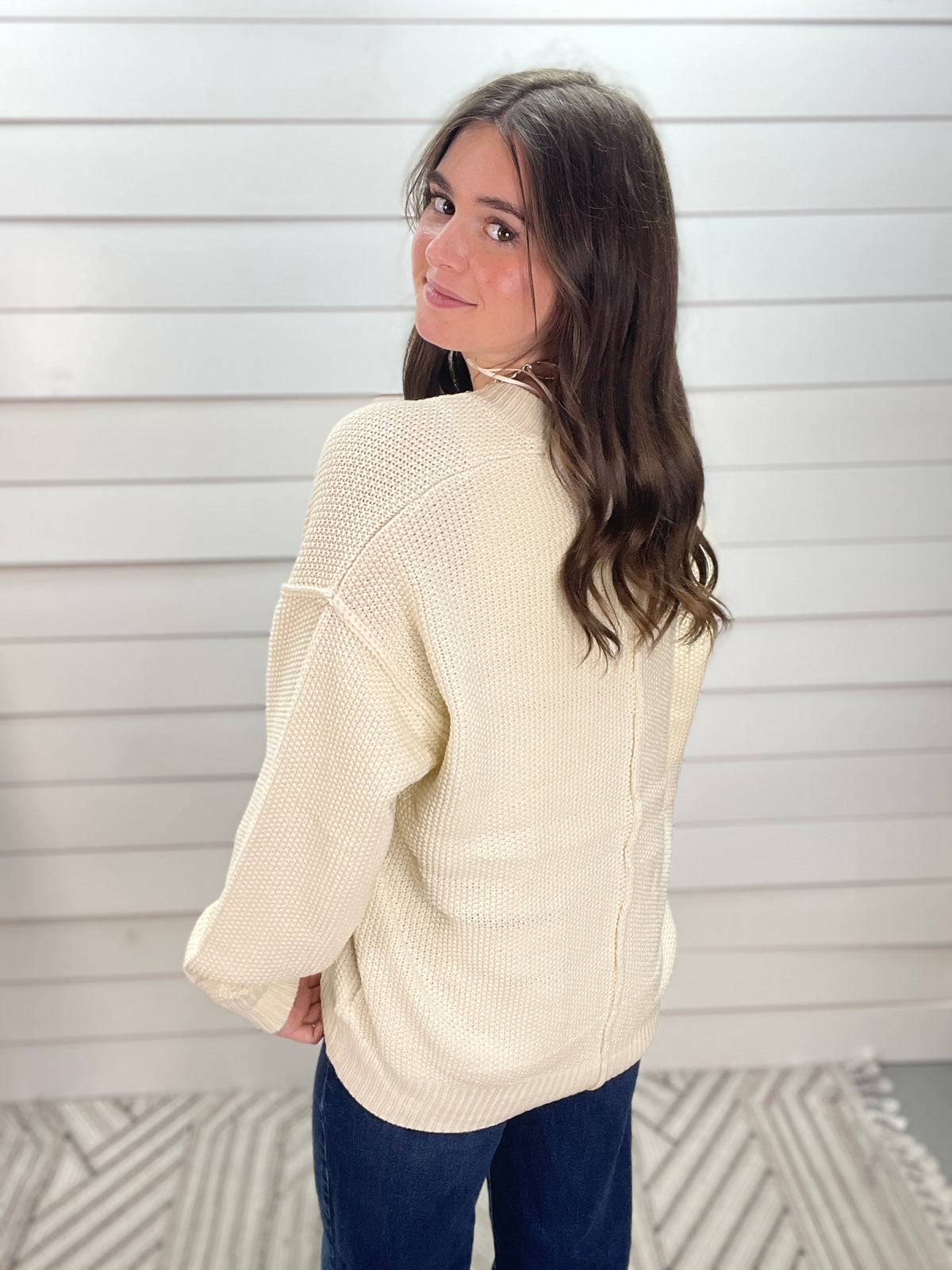 CREAM WAFFLE TEXTURE V NECK SWEATER CARDIGAN