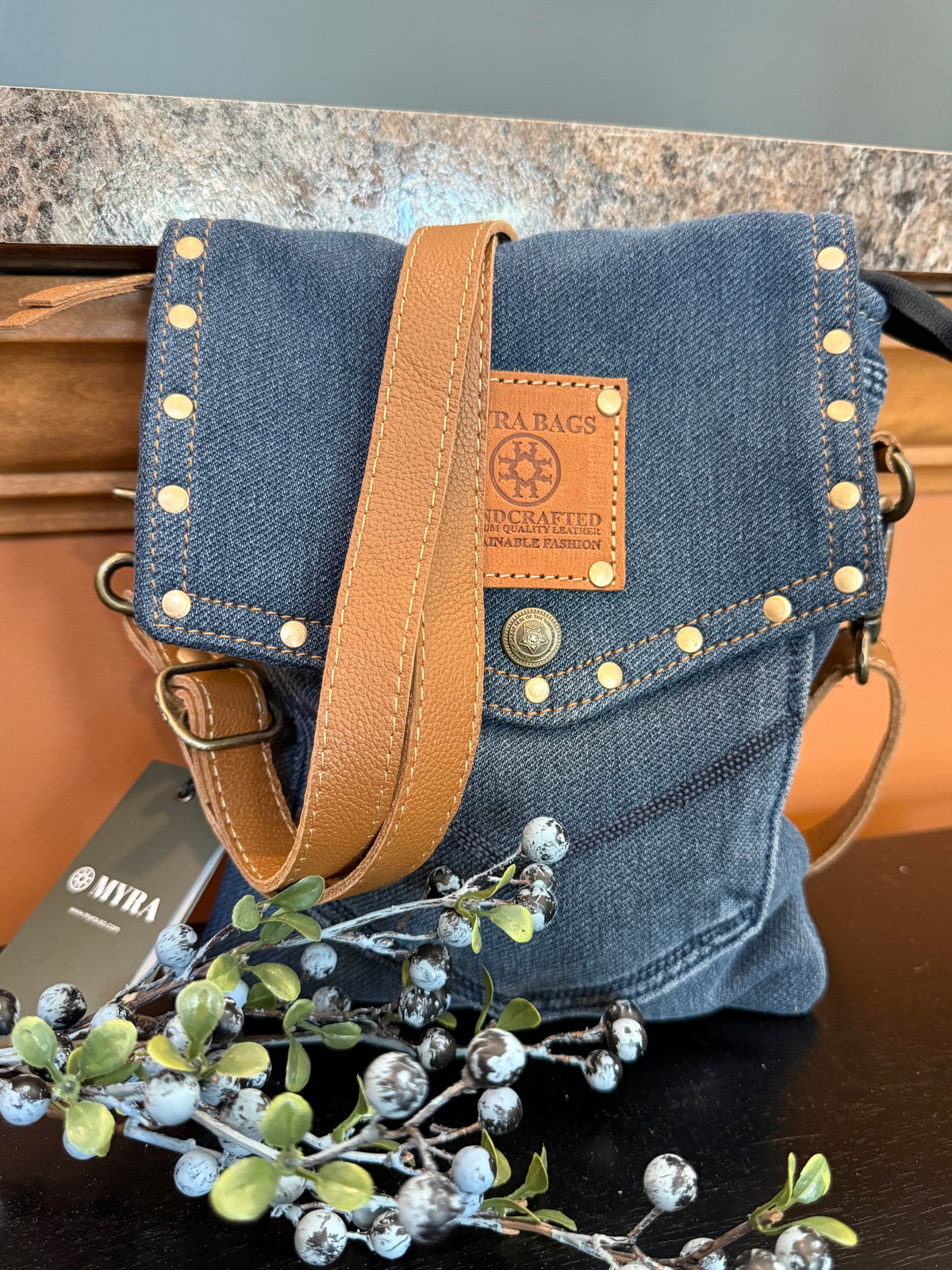 MYRA Dahlia Denim Crossbody Bag —