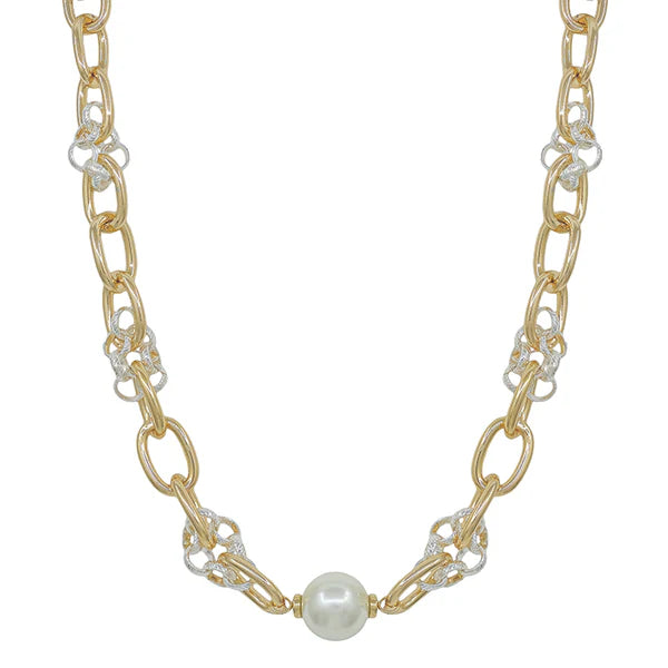 Gold and Pearl Linked Chain 16"-18" Necklace