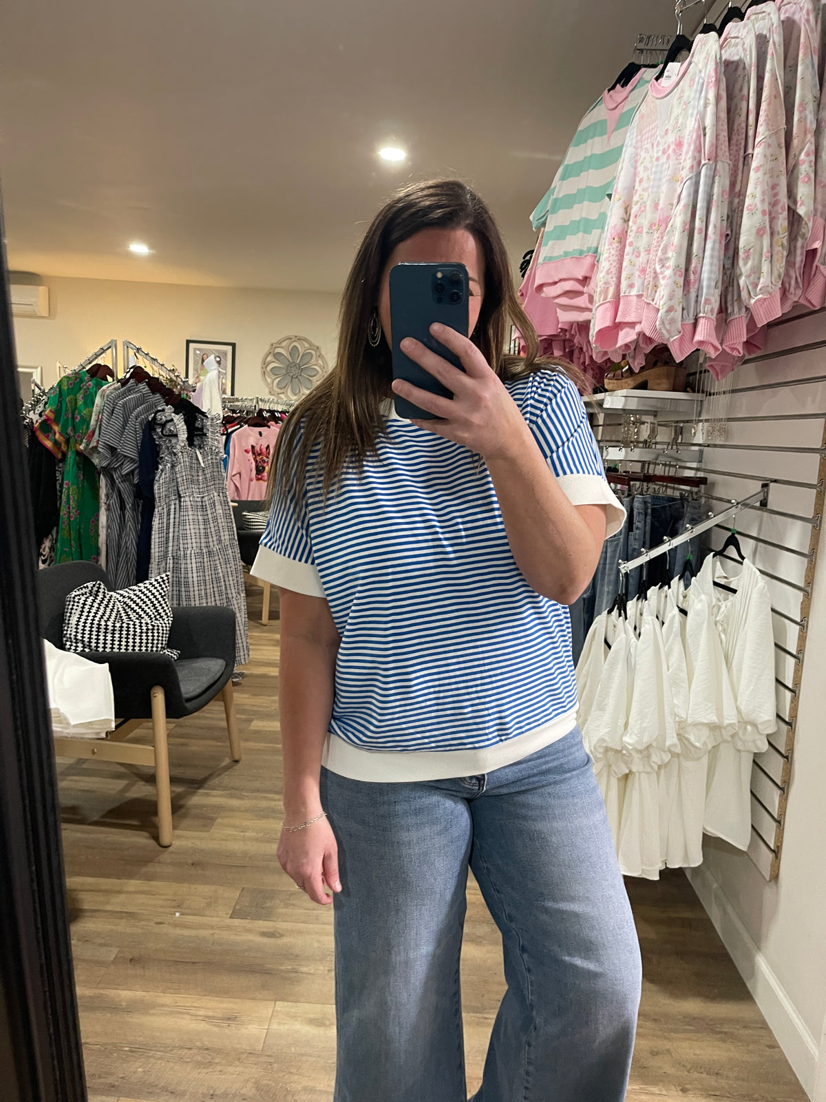 BLUE STRIPED KNIT TOP