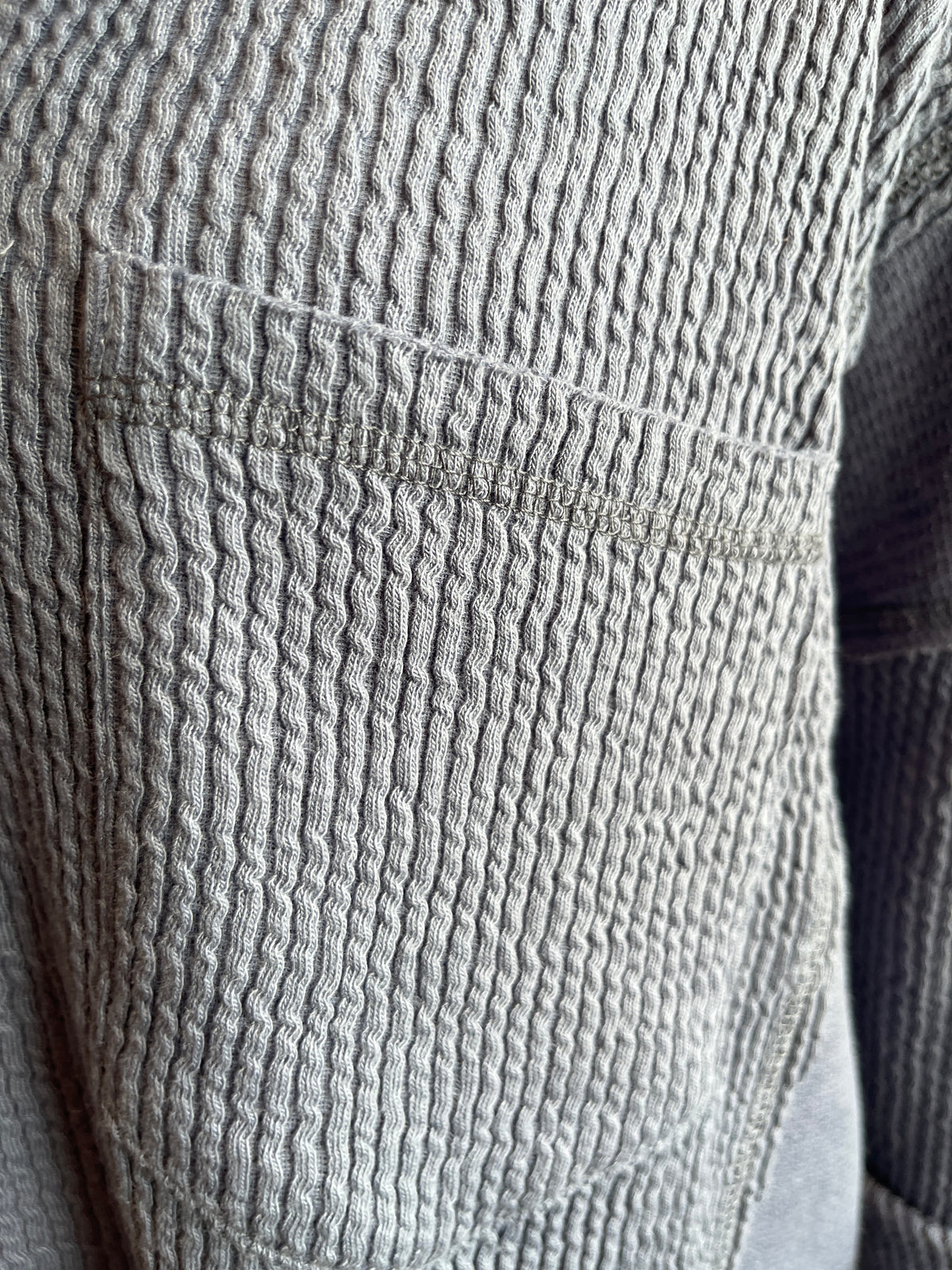 DENIM BLUE TEXTURED LOOSE FIT V NECK KNIT TOP