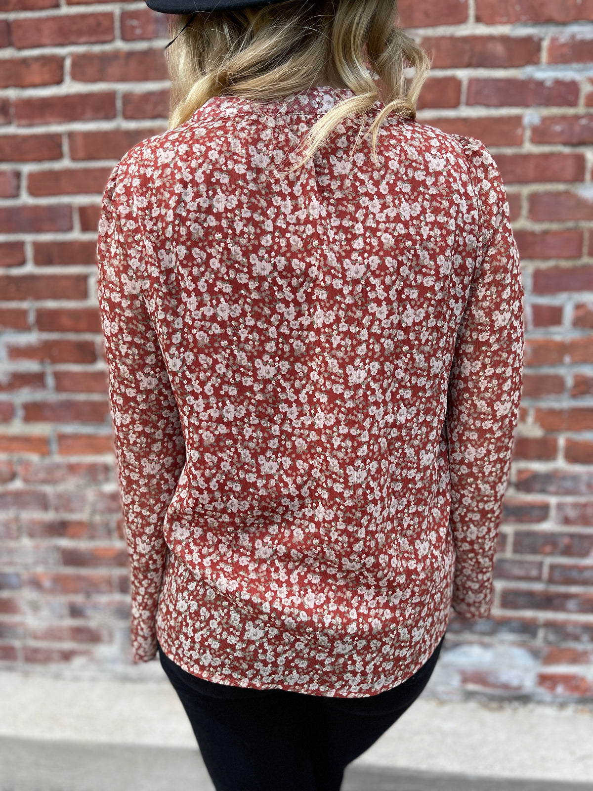 RUST FLORAL CHIFFON DITSY FLORAL BLOUSE