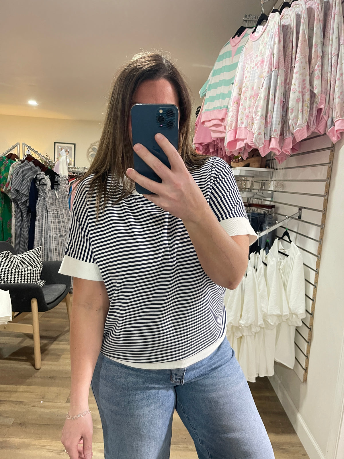 NAVY STRIPED KNIT TOP