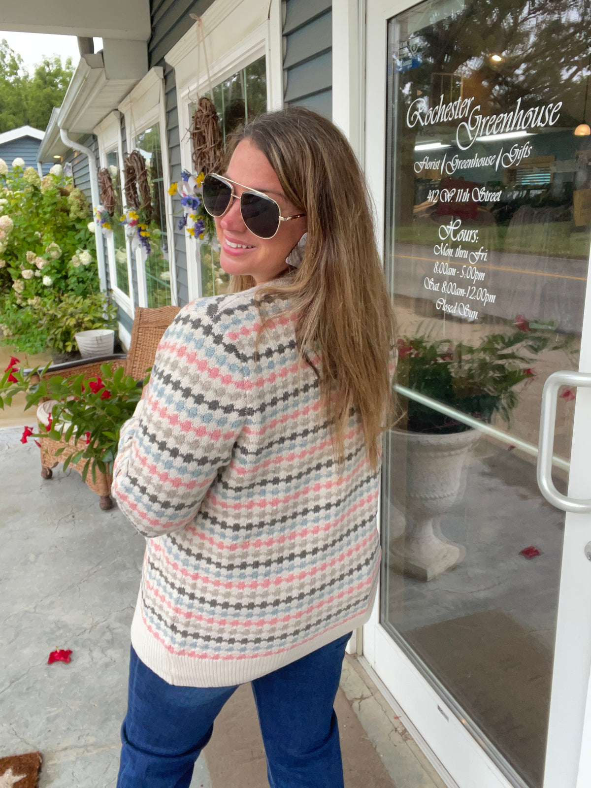 PINK/TAUPE Multi Color Texture, Open Front Sweater Cardigan