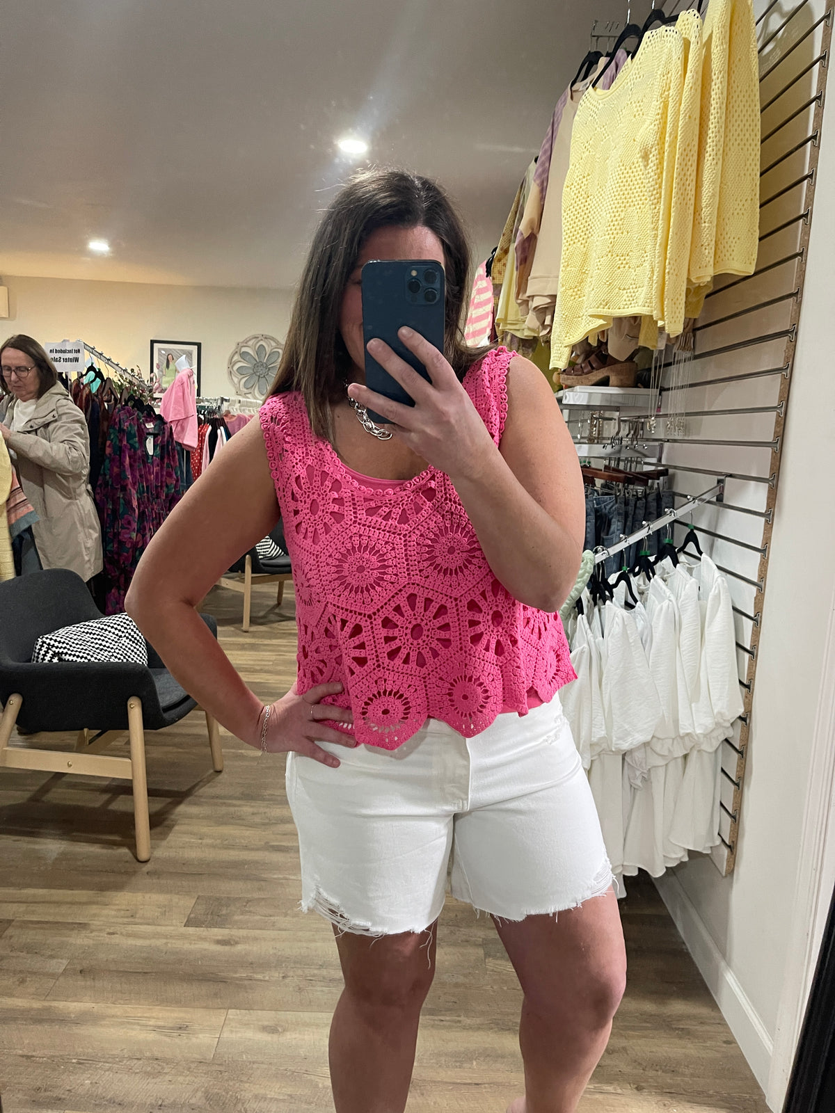HOT PINK CROCHET TANK TOP