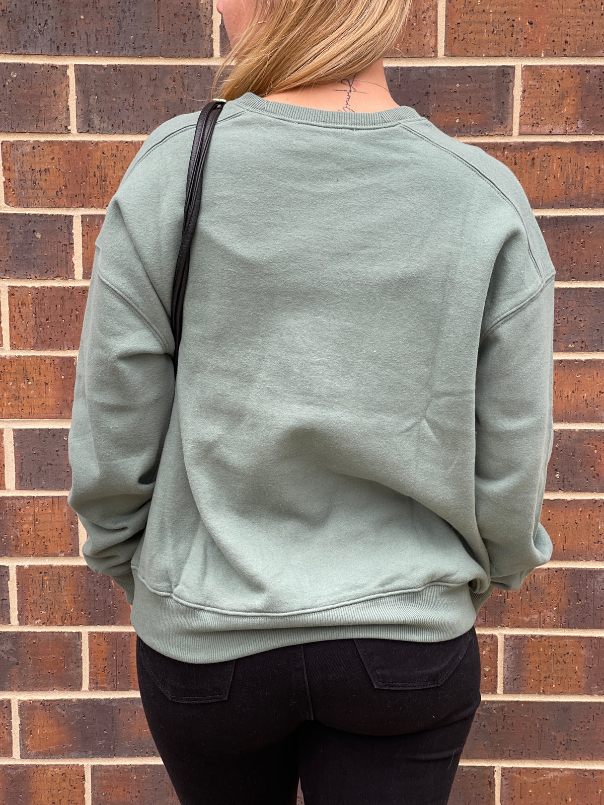 GRAY GREEN FLEECE LINED CREW NECK PULLOVER