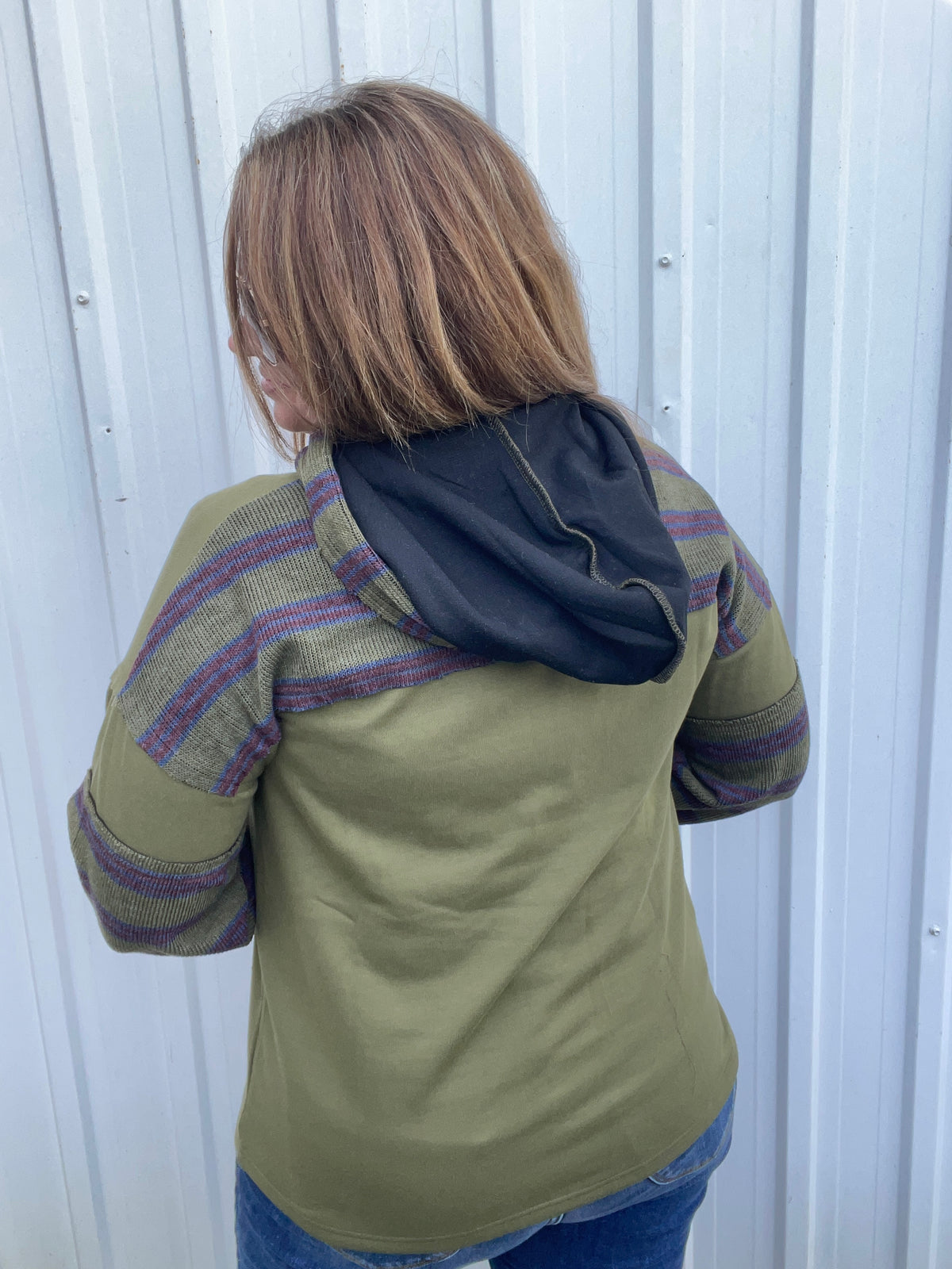 OLIVE Raw Edge Detail, Drawstring Hood, French Terry PULLOVER