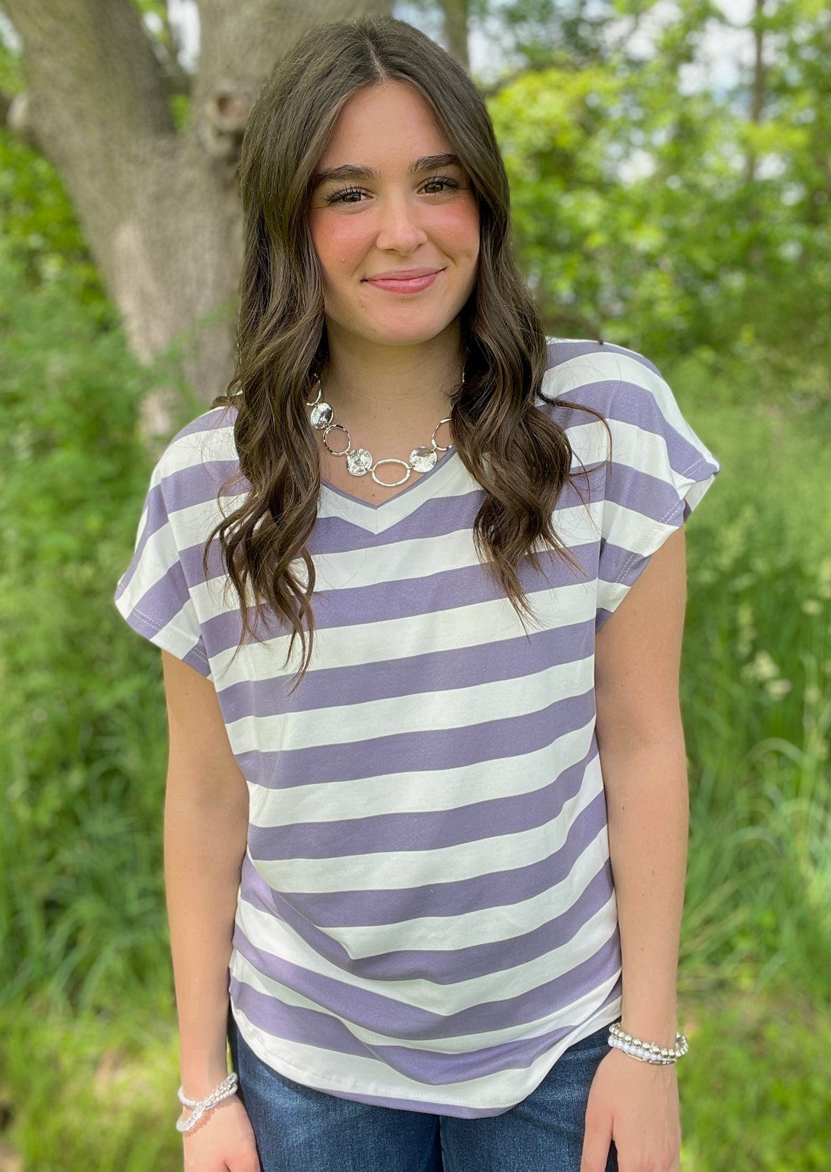 LAVENDER STRIPED BUTTER KNIT TOP