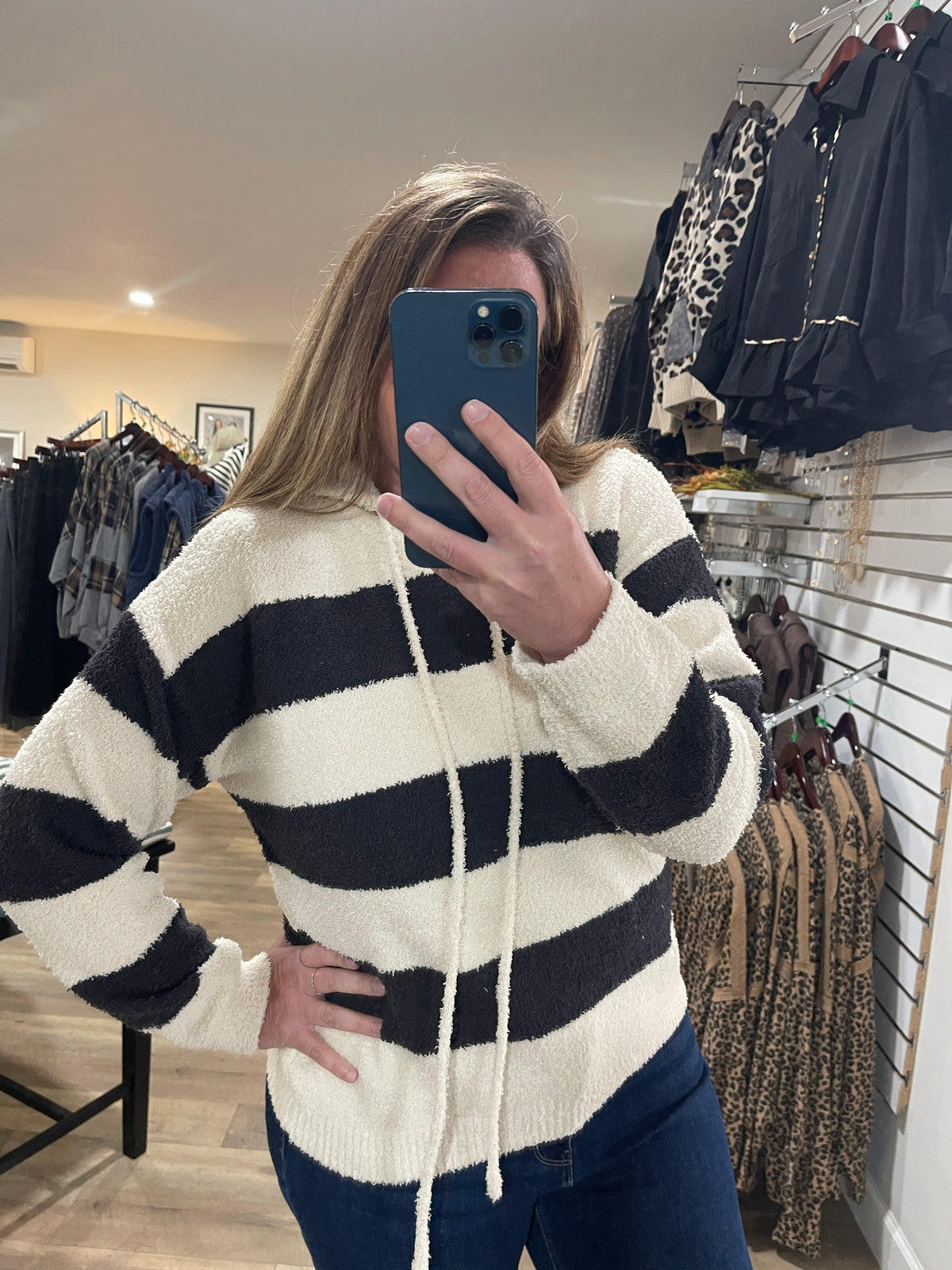 CHARCOAL/CREAM Sherpa Stripe Hoodie