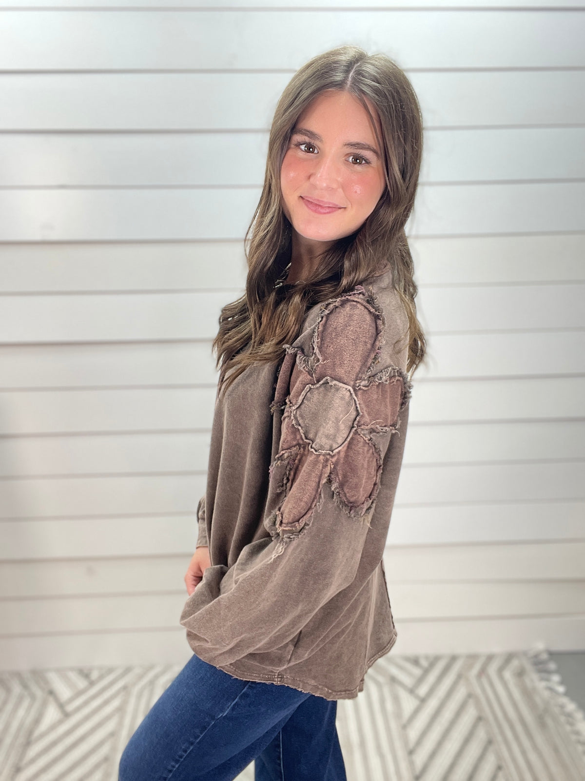 ASH OAK Mineral Washed Flannel Daisy Henley Blouse Top