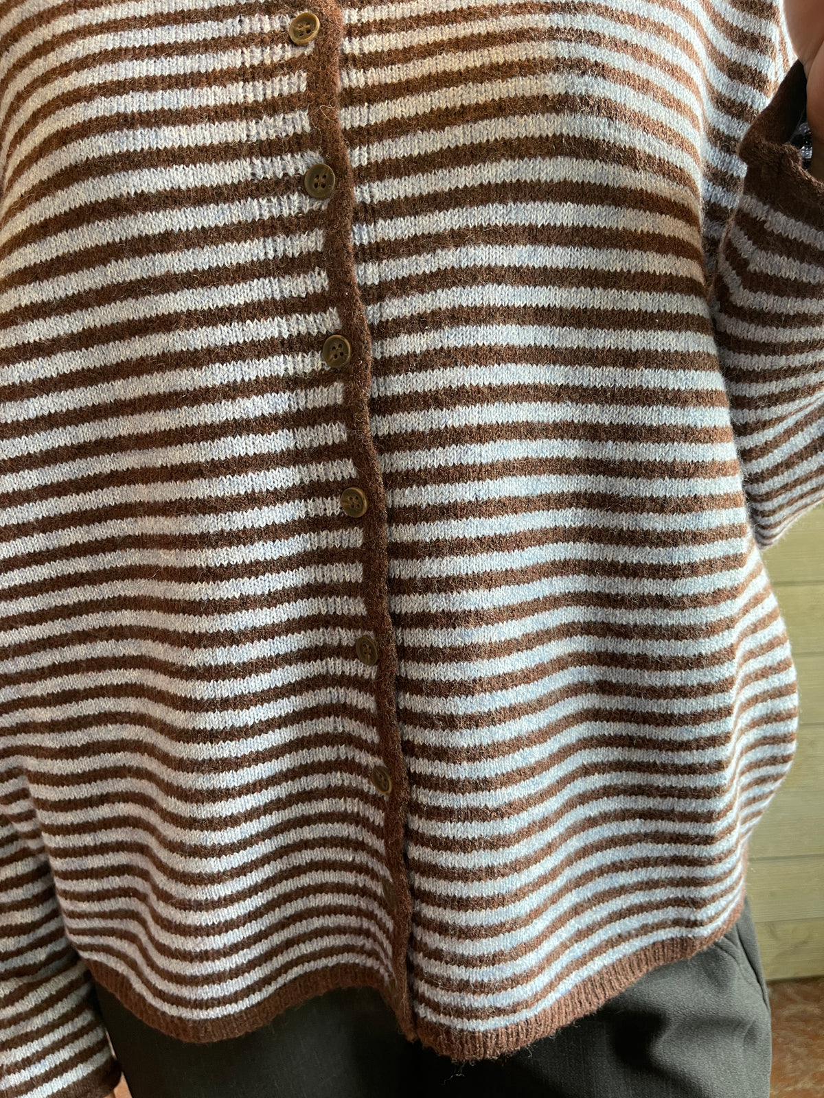 BLUE/BROWN STRIPED FULL BUTTON CARDIGAN/SWEATER