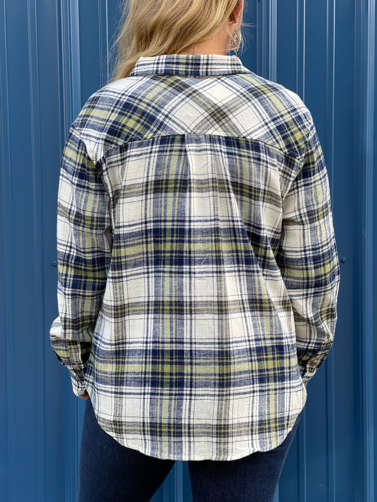 NAVY/GREEN PLAID BUTTON DOWN FLANNEL