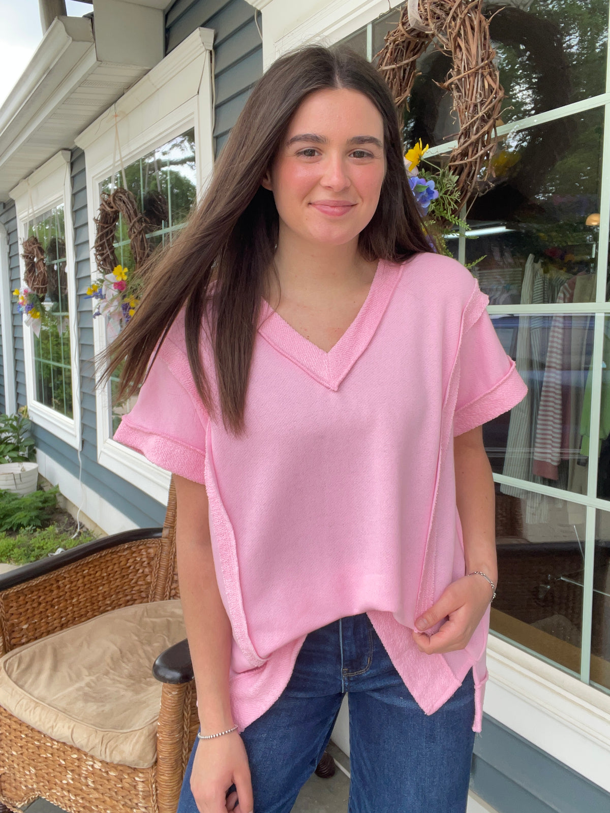 BLUSH FRENCH TERRY TOP W/ REVERSE STITCHING