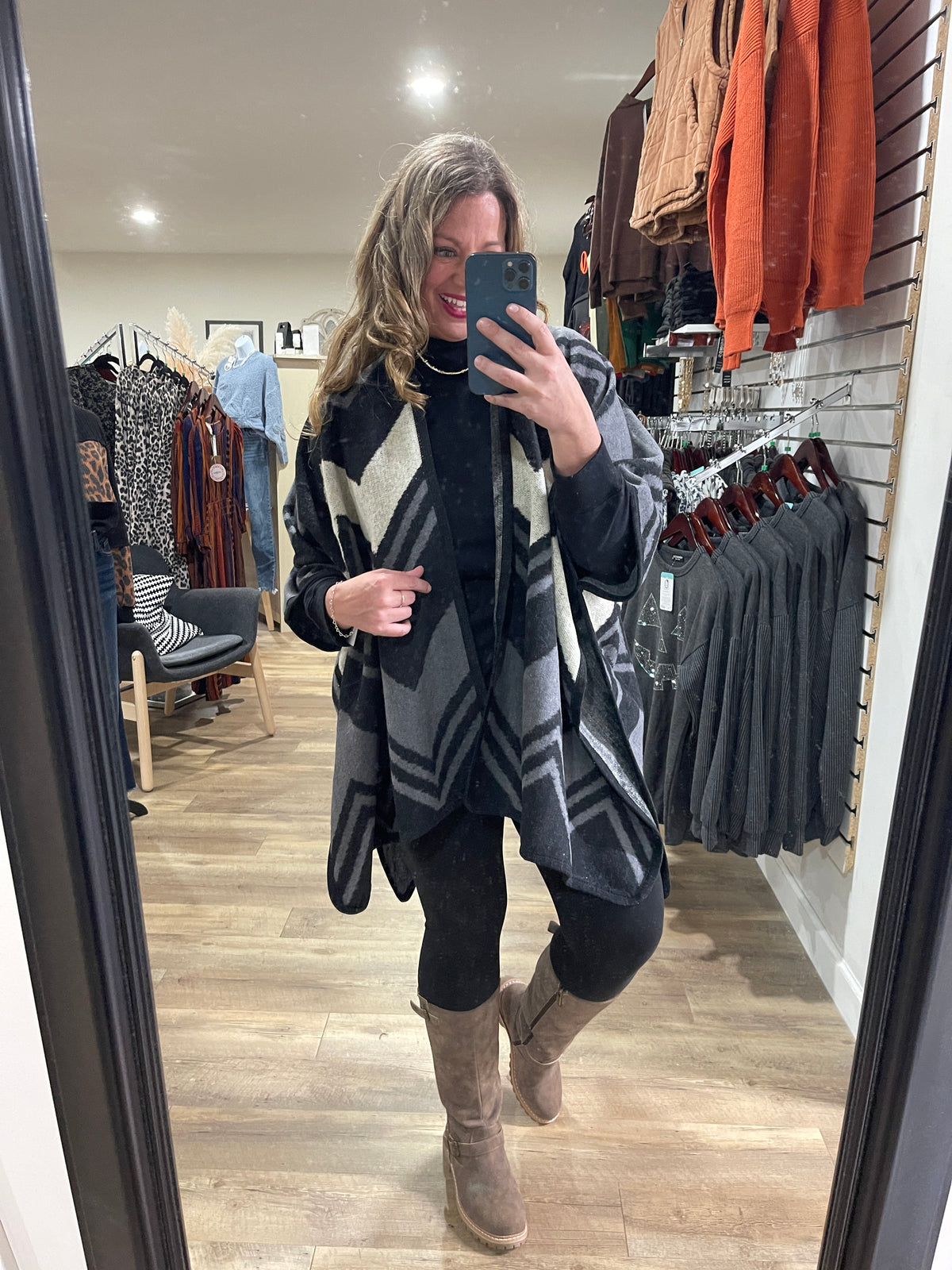 PRINTED THROW OVER PONCHO - 6 COLORS