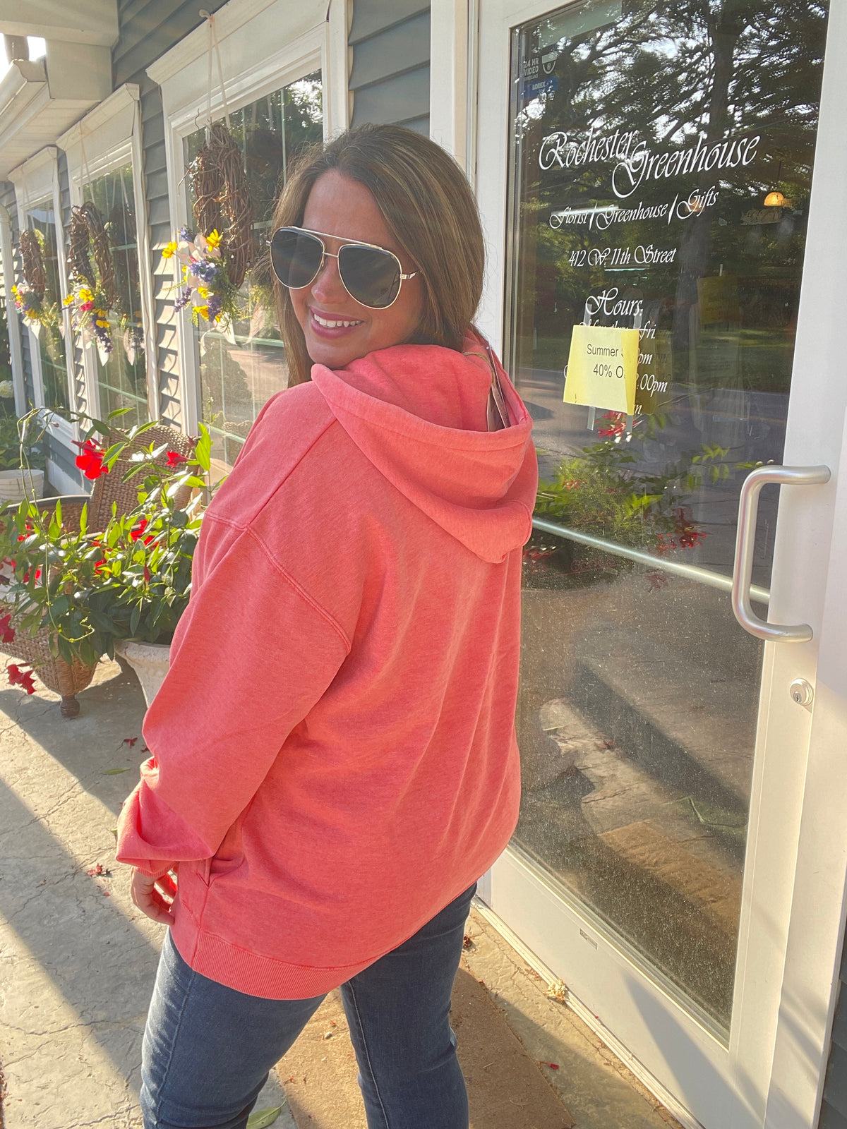 Coral Unisex Burnout Fleece Hoodie With V-Notch And Welt Pockets
