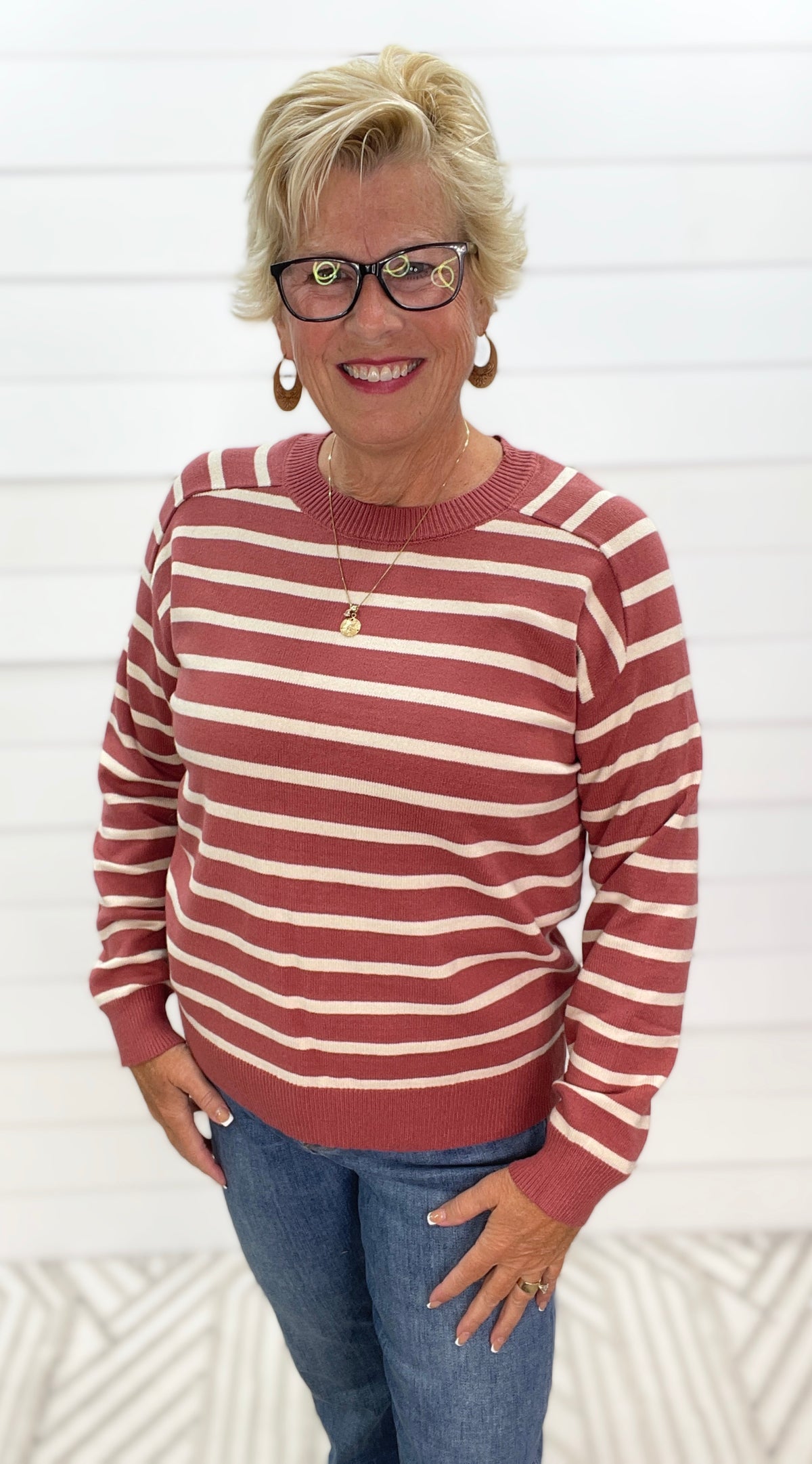MARSALA STRIPED REGLAN SLEEVE SWEATER