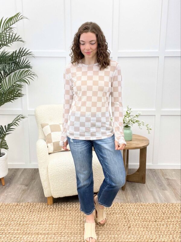 SHIRLY AND STONE TAUPE CHECK MESH TOP