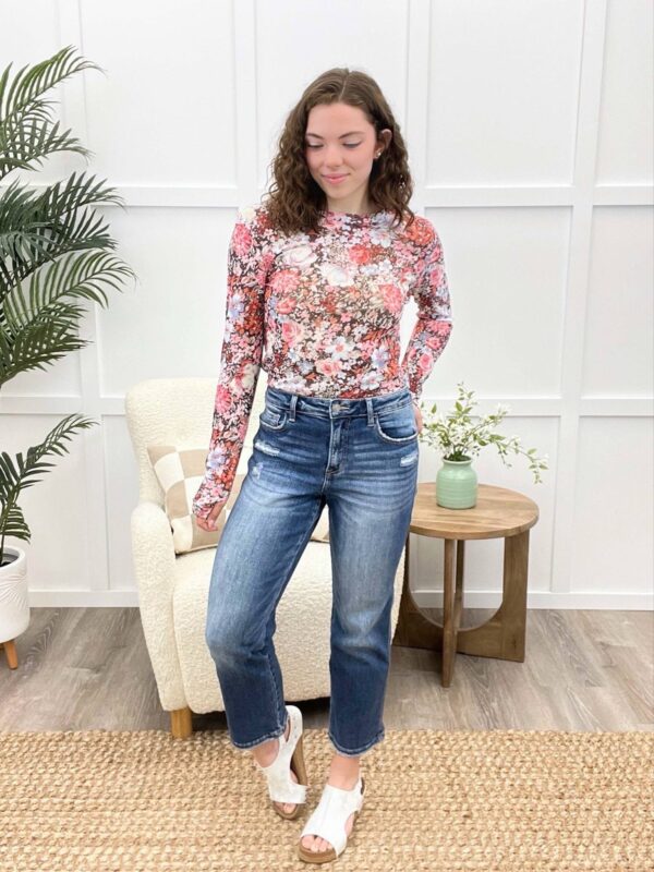 SHIRLEY AND STONE DARK FLORAL MESH TOP