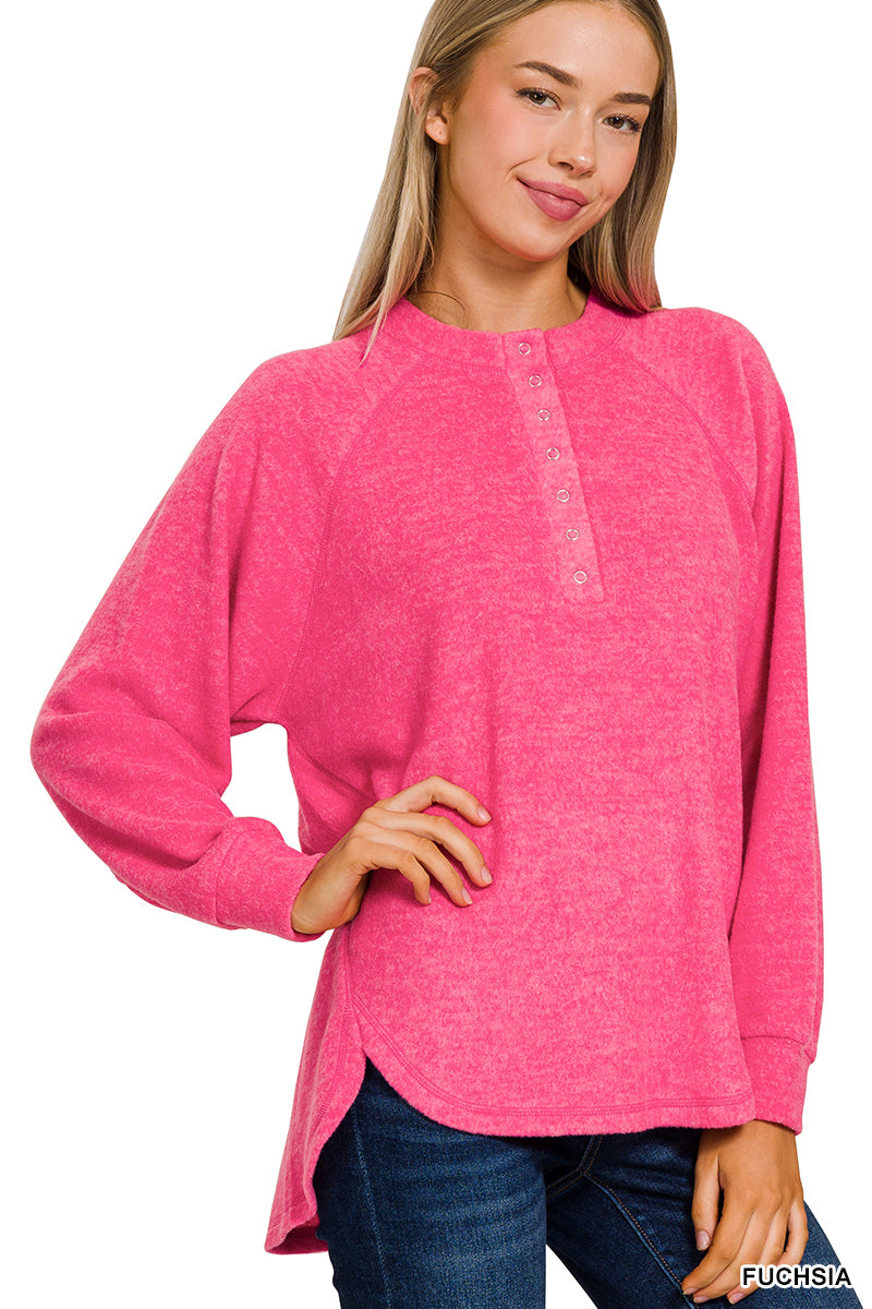 HOT PINK BRUSHED KNIT SNAP BUTTON TOP