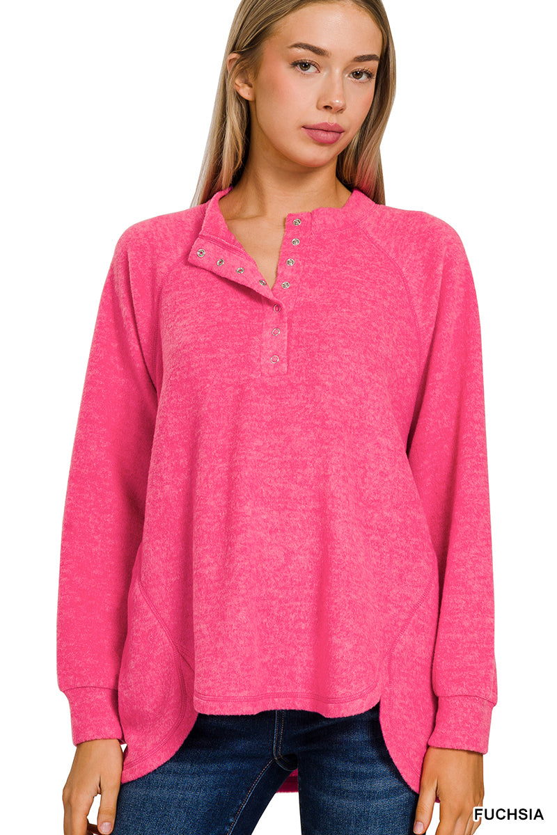 HOT PINK BRUSHED KNIT SNAP BUTTON TOP