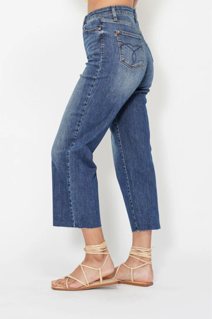 JUDY BLUE HW WIDE LEG CROP W/ BACK POCKET EMBROIDERY