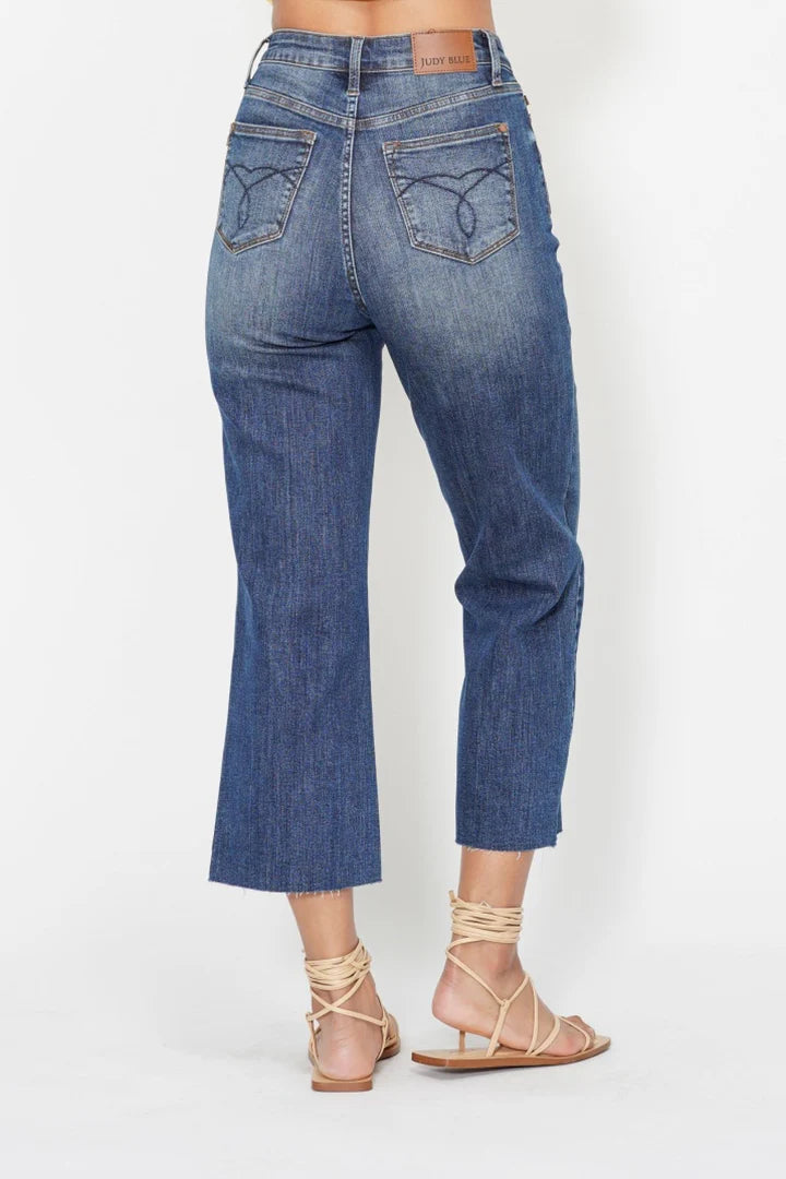 JUDY BLUE HW WIDE LEG CROP W/ BACK POCKET EMBROIDERY