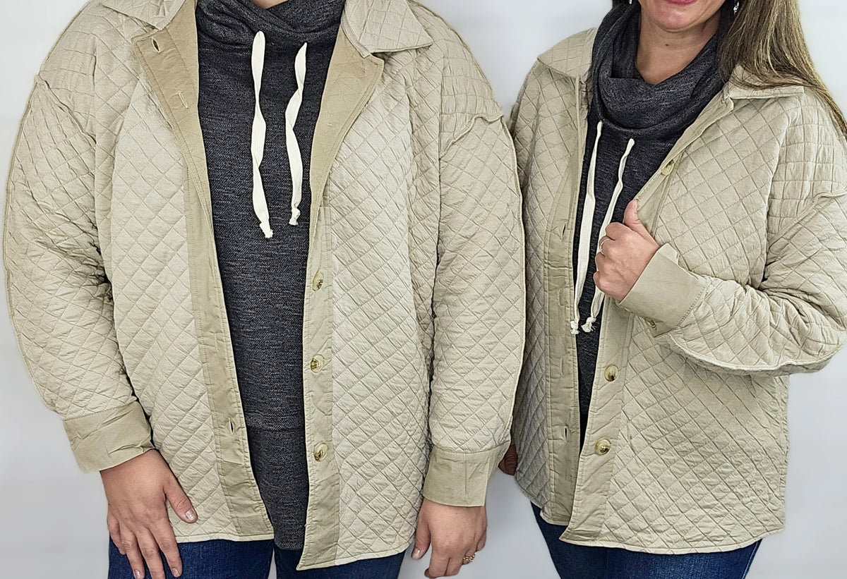 CREAM QUILTED BUTTON DOWN SHACKET