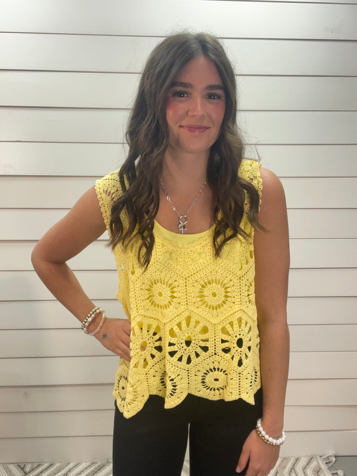 CANARY YELLOW CROCHET TANK TOP