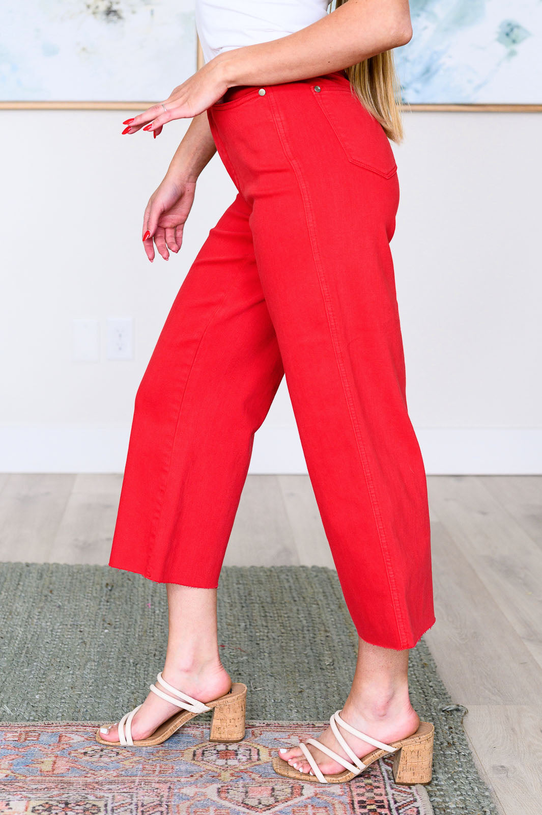 Judy Blue Lisa High Rise Control Top Wide Leg Crop Jeans in Red