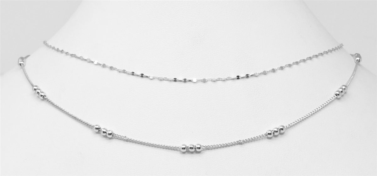 SILVER THIN 2 LAYERED TRIPLE BEADED ACCENT 16"-18" NECKLACE