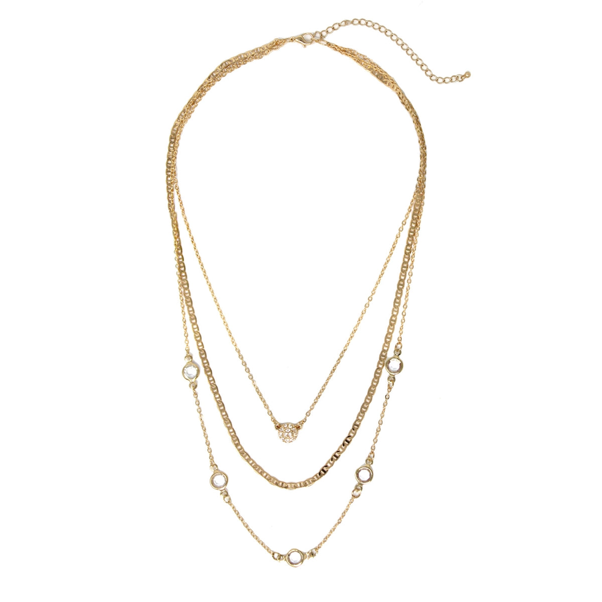 TRIPLE LAYERED CRYSTAL AND GOLD 16"-18" NECKLACE