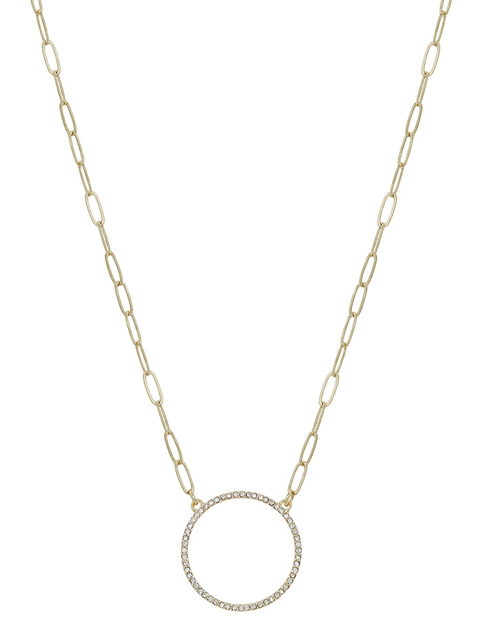 GOLD CHAIN WITH OPEN RHINESTONE CIRCLE 16"-18" NECKLACE