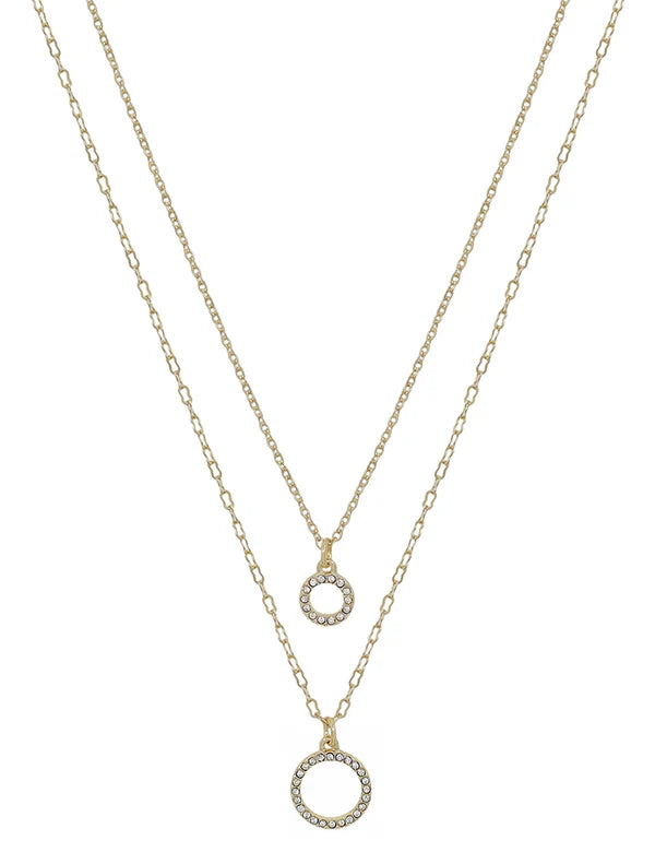 Gold Pave Circle Layered with Gold Circle16"-18" Necklace