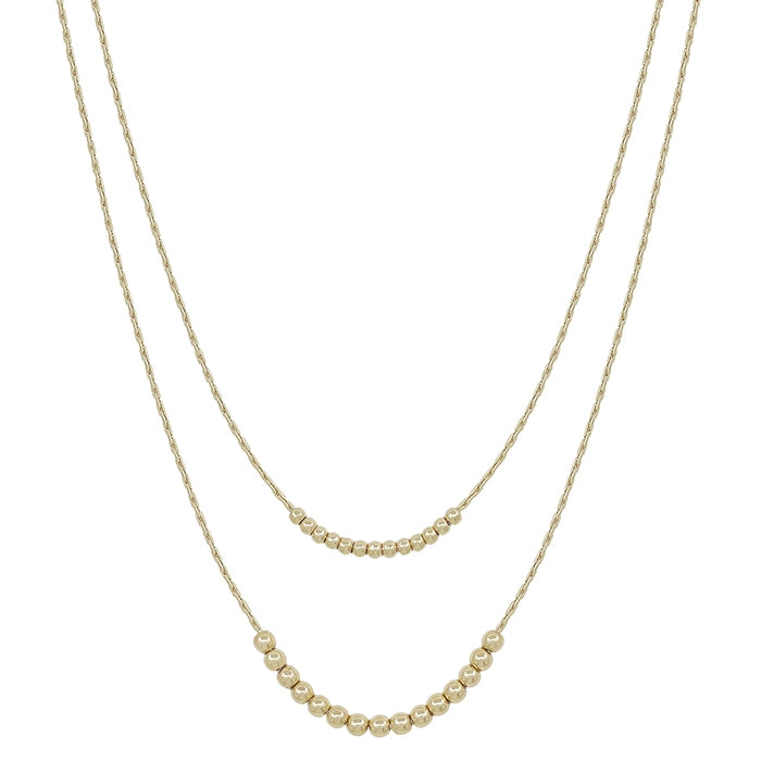 GOLD SNAKE CHAIN WITH GOLD BEADS LAYERED16"-18" NECKLACE