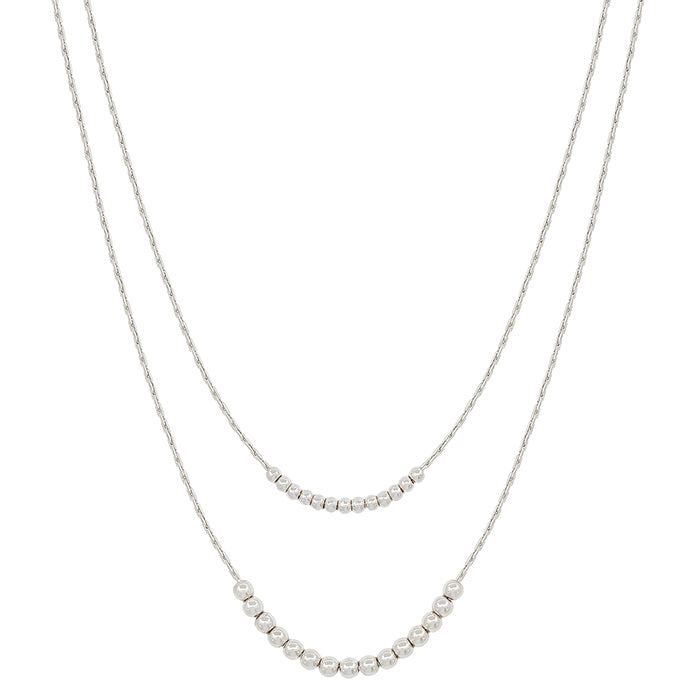 SILVER SNAKE CHAIN WITH GOLD BEADS LAYERED16"-18" NECKLACE