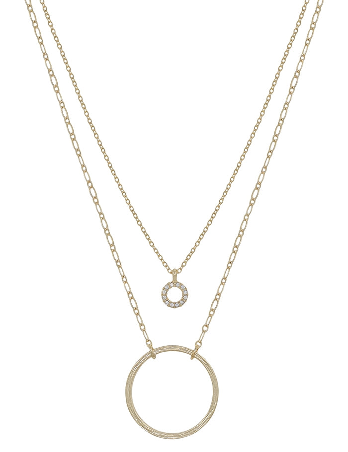 SMALL GOLD PAVE CIRCLE WITH CIRCLE LAYERED 16"-18" NECKLACE