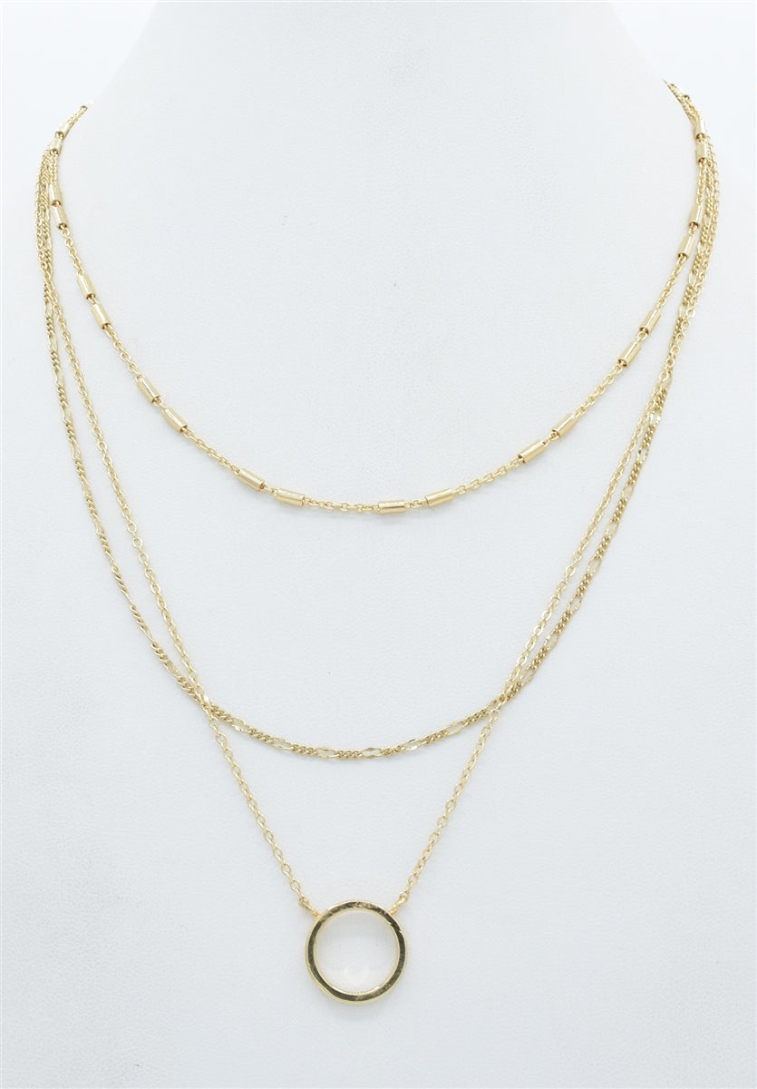 GOLD THIN TRIPLE CHAIN WITH OPEN CIRCLE 16"-18" NECKLACE