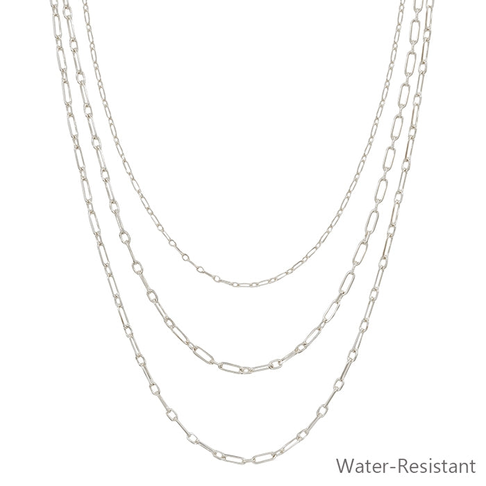 SILVER LAYERED SET OF 3 WATER RESISTANT 16"-18" NECKLACE